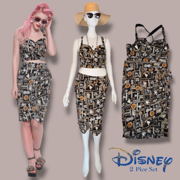 Disney Her Universe Moana Skirt Set Retro Hawaiian Crop Top & Wrap Skirt Size L - Picture 4 of 16